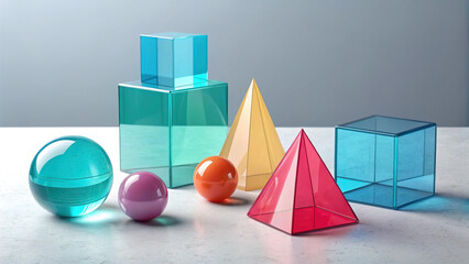geometric figures plastic multicolored, cone, sphere, pyramid, cube