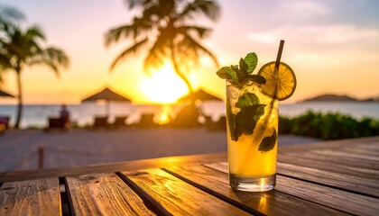 Sunset Mojito Beach Cocktail.