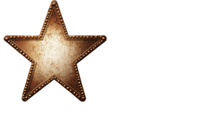 Rusted star shaped frame with spherical decorations on transparent backdrop.
