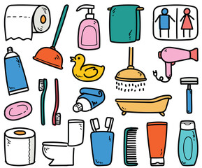 Childlike Bathroom Icon set with Hand-drawn style