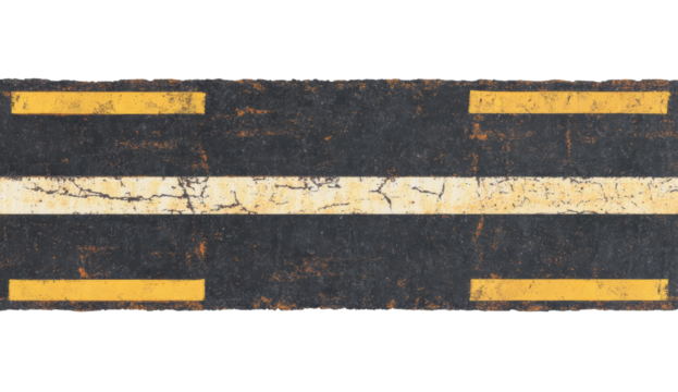 Road texture with white line and yellow stripes marking on asphalt surface - Powered by Adobe