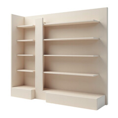 Modern White Retail Display Shelf Unit 3D Render Minimalist Wall Shelving Object Transparent Background
