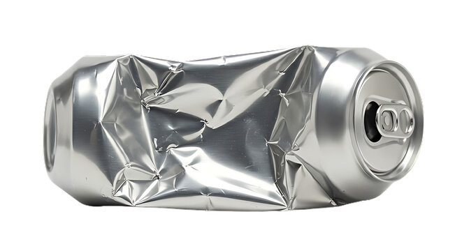 Crushed aluminum can isolated on transparent background
