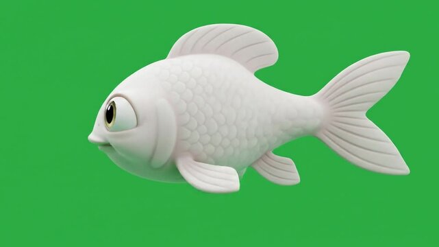 Cartoonish White Fish on Green Screen