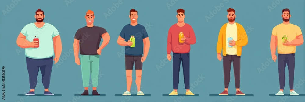 Aufkleber infographic showing progressive weight management strategies for men throughout various stages of ch