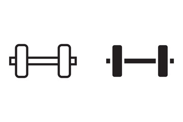 Barbell and dumbbell icon set. Silhouette of a barbell and dumbbells. Vector icon of a barbell.