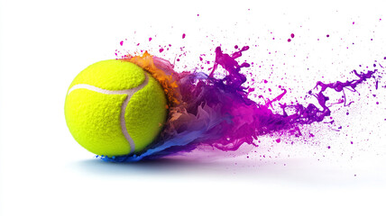 Tennis ball with a colorful ink splash isolated on a white background