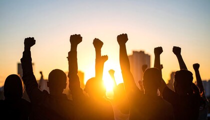 Sunset Victory Celebration Silhouette.