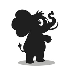 Fototapeta premium Cartoon Elephant Black Silhouette Vector with Big Eyes and Raised Trunk on White Background (1).eps