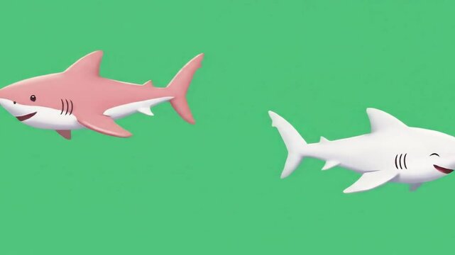 Cartoon Sharks Duo on Green Background