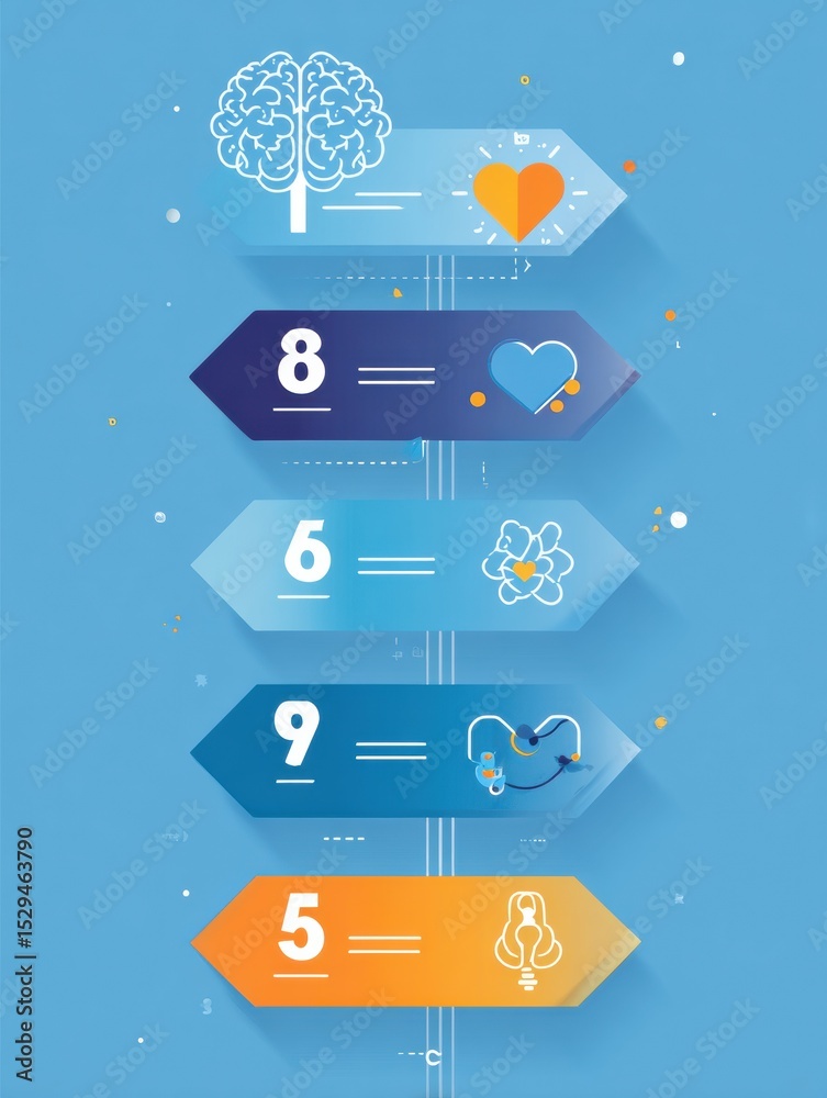 Aufkleber Explore Steps to Enhance Mental Well-Being Through a Structured Infographic Featuring Icons and a Clean Layout for Effective Understanding