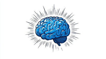a blue brain with rays isolated on white background
