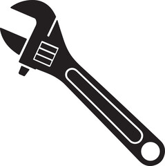 Adjustable wrench silhouette, spanner tool icon, mechanic wrench vector