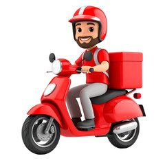 Express Eats: 3D Courier on a Scooter in Bright Red Gear