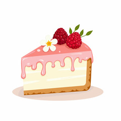 Slice of raspberry cheesecake with pink frosting and flower decoration  