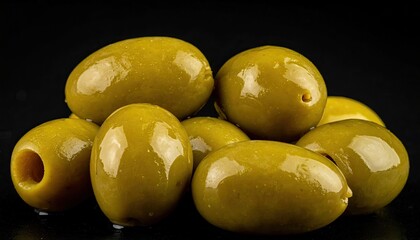 Green olives on a black background