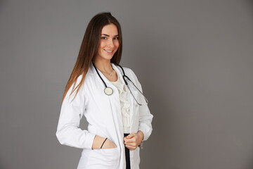 young female doctor - studio background
