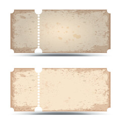 Set of old blank ticket templates. Vector coupon with retro distressed style