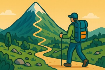 Adventurous Hiker Exploring Scenic Mountain Landscape in Nature