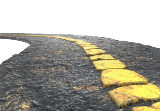 Grey stone path with yellow stepping stones on transparent backdrop.