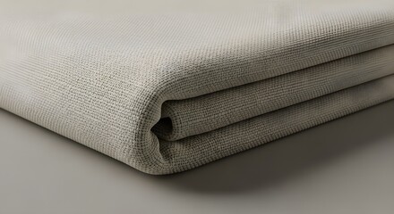 Beige Linen Fabric Folded on Neutral Surface – Close-Up Texture