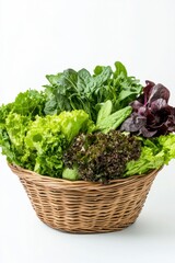 Naklejka premium Fresh Organic Lettuce and Greens in a Woven Basket Display
