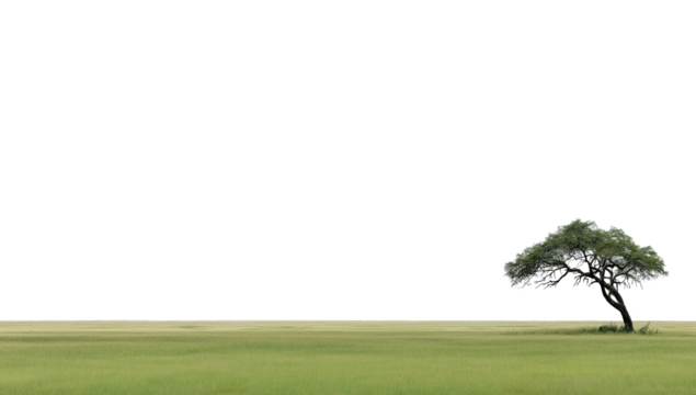 Single tree in a vast green field landscape