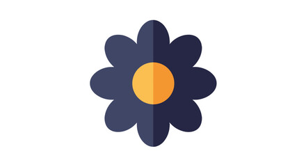 Simplistic flower icon in dark blue and orange colors  