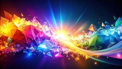 Fragmented, colorful crystal shards exploding from a brilliant central light source