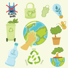 reusable items clipart Zero Waste Lifestyle, eco friendly living clip art illustration