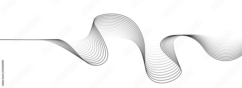Poster Abstract white background with black wavy lines pattern. Vector design template for AI technology, digital, communication, science, music banner, flyer, card concept