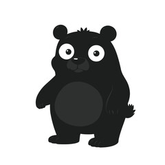 Naklejka premium Minimalist Cartoon Bear Black Silhouette Vector with Big Eyes and Round Body on White Background