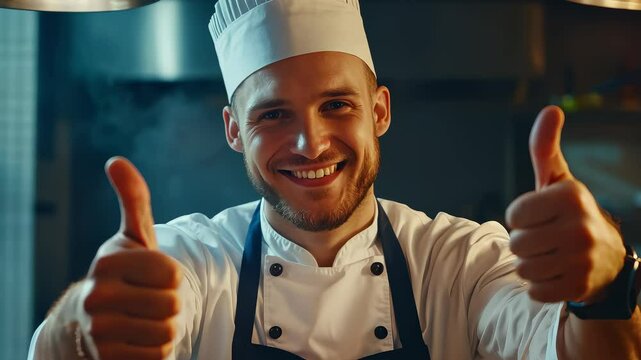 Professional Chef Giving Thumbs Up for Delicious Dish