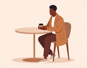 Man Sitting At Cafe Table With Coffee Cup