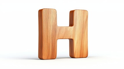 Wooden letter h on white background rustic alphabet photography for crafts design and educational projects