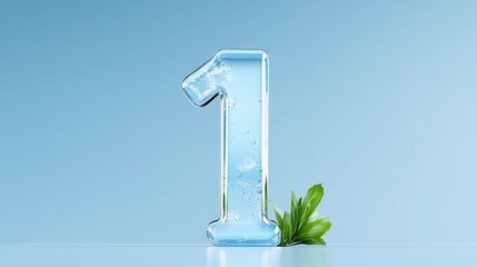 Refreshing still life glass number one with water and plant symbolizing growth minimalism