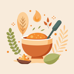 World Porridge Day Vector Illustration with Steaming Bowl of Oats and Spoon on White Background