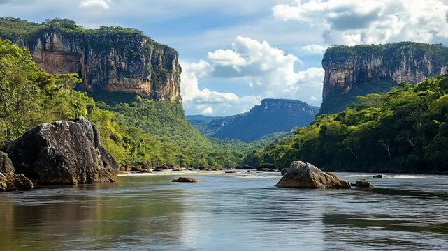 Majestic Tepuis and River Scenery in Canaima National Park Venezuela Scenery