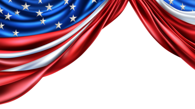 American flag pattern cloth as a curtain with transparent background.