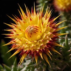 Close-Up of Exotic Yellow and Red Spiky Flower in Bloom