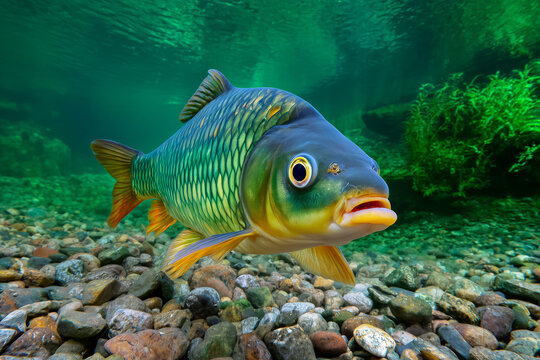 Rohu Fish Swimming Underwater River Habitat Aquatic Animal Freshwater