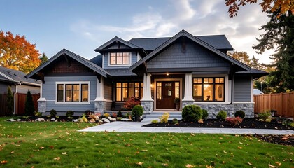 Modern home with autumn landscape.