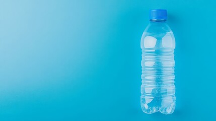 Fototapeta premium Refreshing Bottle of Pure Water on Blue Background Perfect for Hydration Images