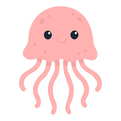 Jellyfish cartoon illustration. cute sea creature drawing. pink marine animal art