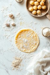 Freshly Made Dough with Ingredients for Cooking on Marble Surface