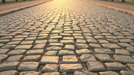 Fototapeta premium Old cobblestone pathway surface with light stone blocks and fine gravel filling the seams creates a textured background