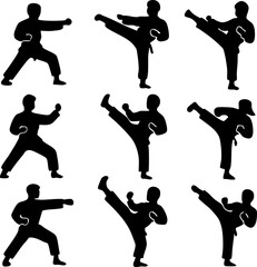 Taekwondo Techniques Silhouette Set - Martial Arts Vector illust