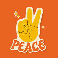 Obraz premium Sticker Peace saying in Retro Groovy Style 