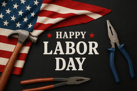 Happy labor day tools and american flag background image
