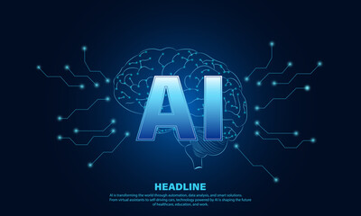 Futuristic AI chip with glowing circuits, neural network concept, modern technology background.